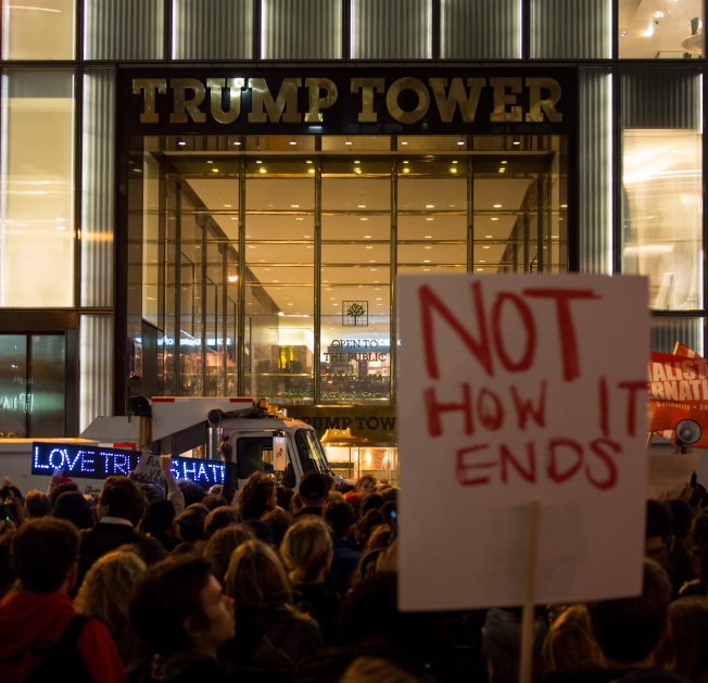 A protest in Manhattan against the presidency of Donald Trump, held the day after the election. Photo credit Rhododendrites - Own work, CC BY-SA 4.0, https://commons.wikimedia.org/w/index.php?curid=53011447