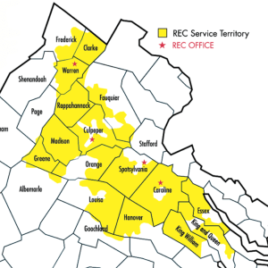 map shows territory of Rappahannock Electric Cooperative